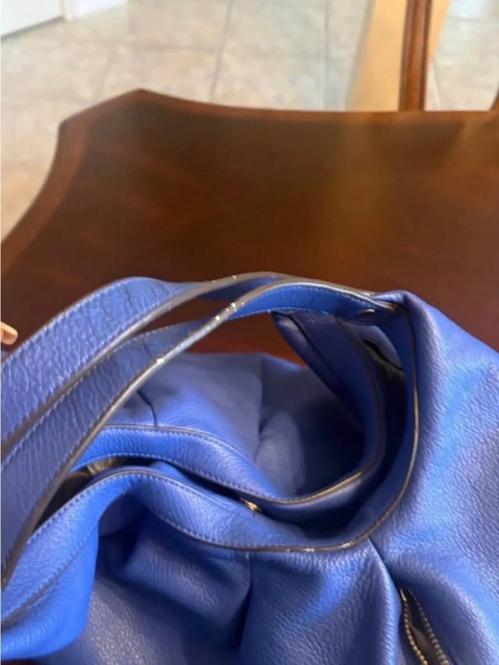 Vince Camuto Blue Leather Hobo Bag with Gold Hardware